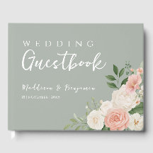 Elegante Libro de Firma de Boda Floral Verde Salvi