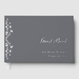 Visitas Elegante libro de huéspedes beige y plateado flora