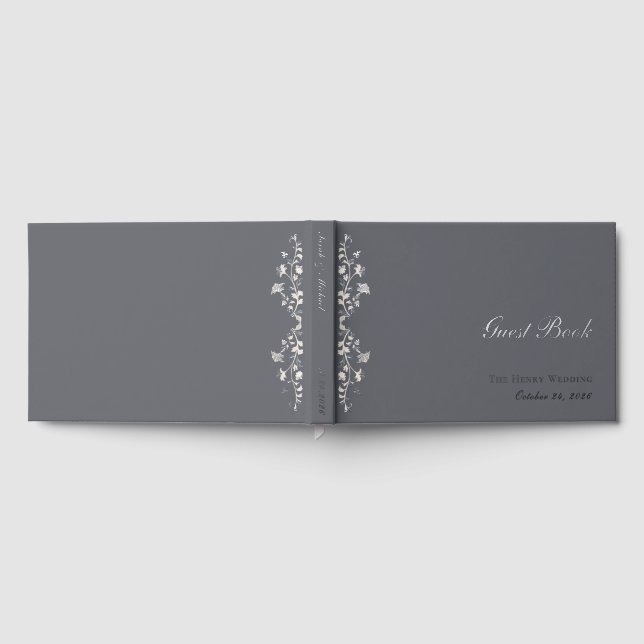 Visitas Elegante libro de huéspedes beige y plateado flora (Lleno)