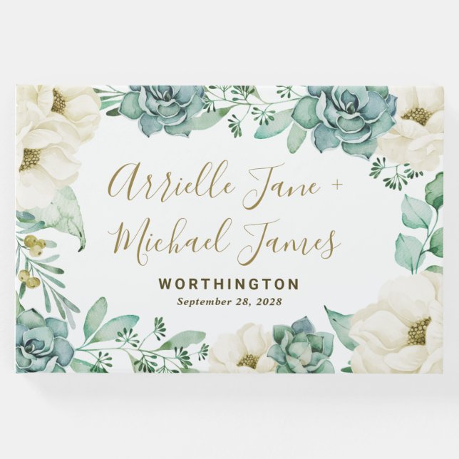 Visitas Elegante libro de huéspedes con acuarela y flores (Anverso)