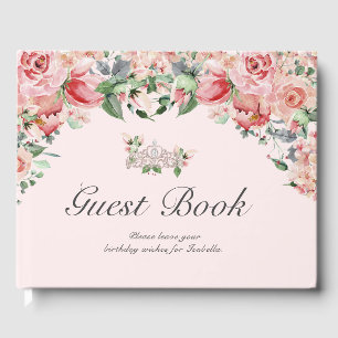 Visitas Elegante libro de huéspedes de Quinceañera con flo