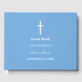 Visitas Elegante libro de invitado de bautismo azul