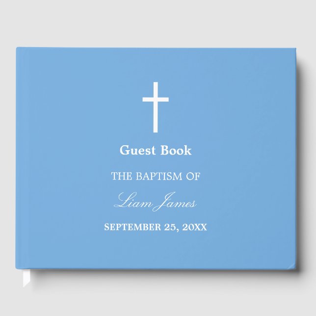Visitas Elegante libro de invitado de bautismo azul (Anverso)
