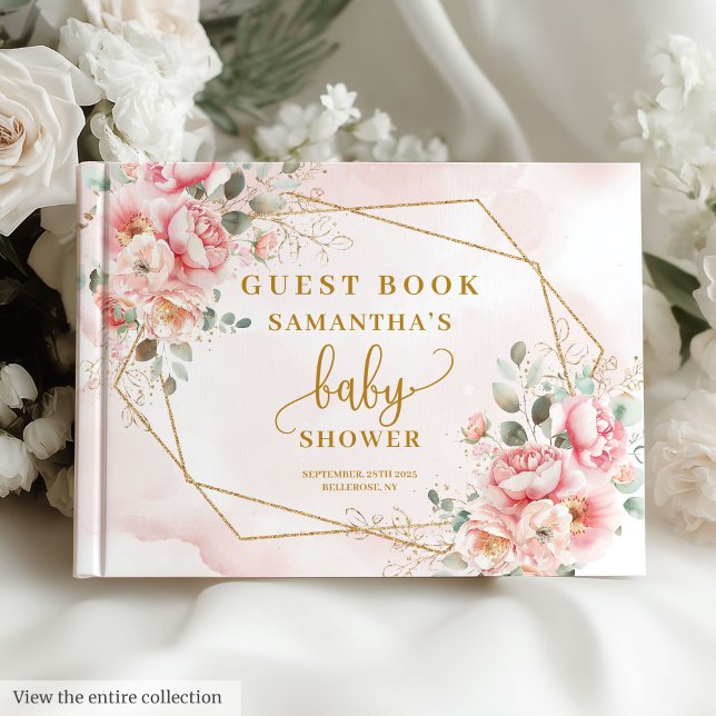Visitas Elegante libro de invitado de ducha de bebé con fl (Elegant blush pink floral baby shower guest book)