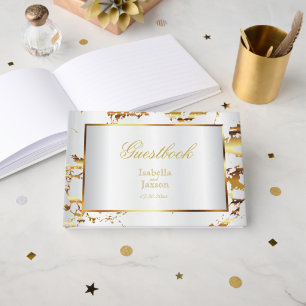 Visitas Elegante libro de oro de mármol y satén blanco