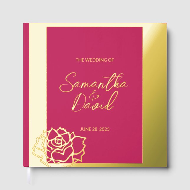 Visitas Elegante libro de Relieve metalizado de Boda Rojo  (Anverso)