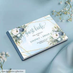 Visitas Elegante Pastel Azul Blanco Oro Floral Libro de In