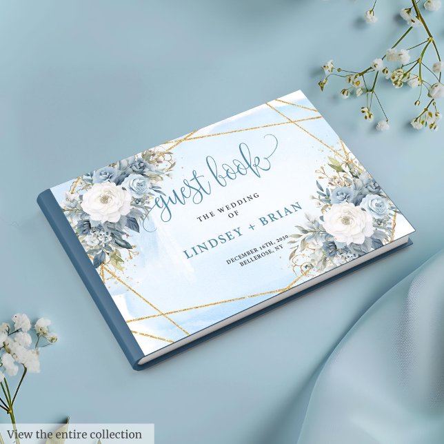 Visitas Elegante Pastel Azul Floral Dorado Boda Libro de I (Elegant Pastel Blue Floral Gold Wedding Guest Book

)