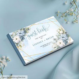 Visitas Elegante Pastel Blue White Gold Peonies Libro de i