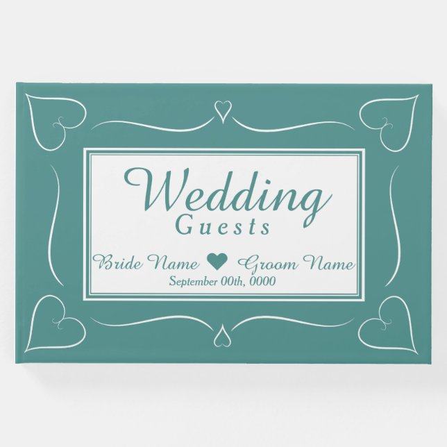 Visitas Elegante Personalizado Boda Verde azulado libro de (Anverso)