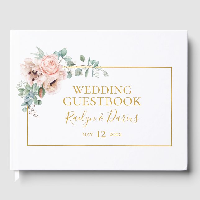 Visitas Elegante Rubor Floral | Libro de Bodas (Anverso)