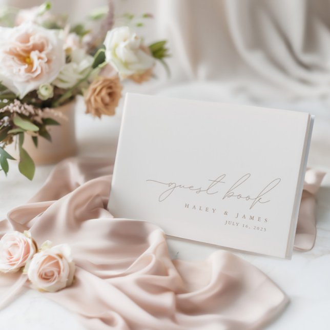 Visitas Elegante y simple libro de Bodas de marfil Minimal (Simple Elegant Minimalist Ivory Wedding Guest Book)