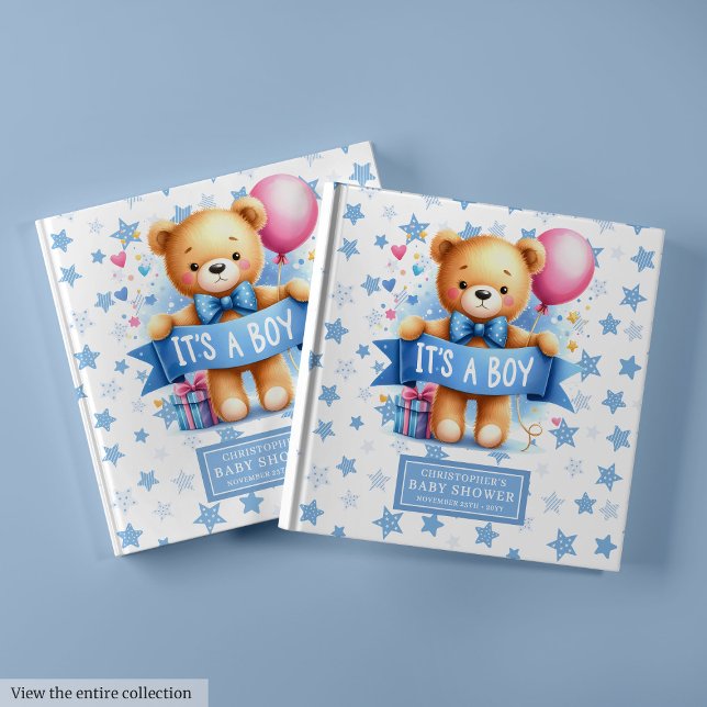 Visitas Encantador Es un niño aguijón de libro de invitado (Charming It’s a boy teddy bear guest book keepsake idea)