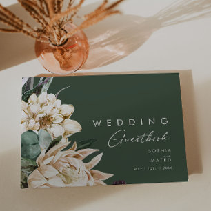 Visitas Floral blanca Libro de Bodas verdes oscuros