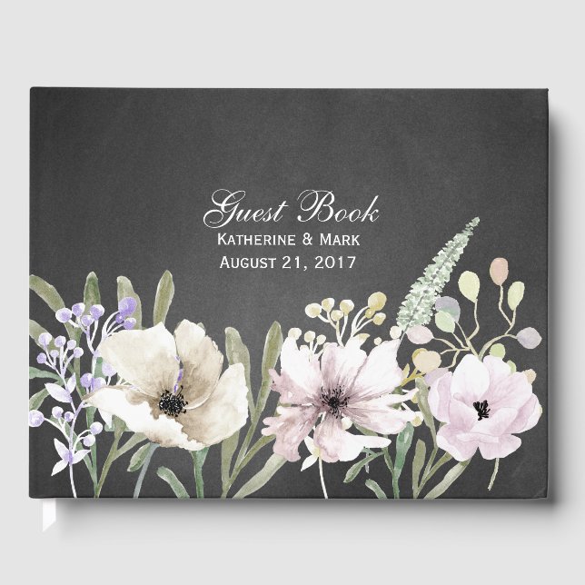 Visitas Flores en el libro de Bodas de Chalkboard (Anverso)