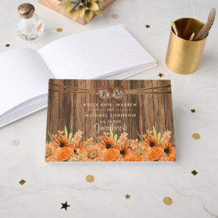 Visitas Hermosas flores Naranjas en madera - Libro de visi