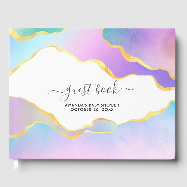 Visitas Libro de Baby Shower Rainbow Agate Stone (Anverso)