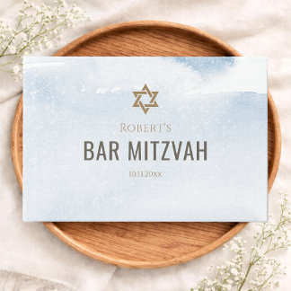 Visitas Libro de Bar Mitzvah acuarela azul polvoriento