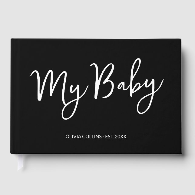 Visitas Libro de bebé con guión personalizado negro para m (Anverso)