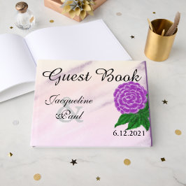 Visitas Libro de Boda Acuarela Floral Crema Morado Bonito