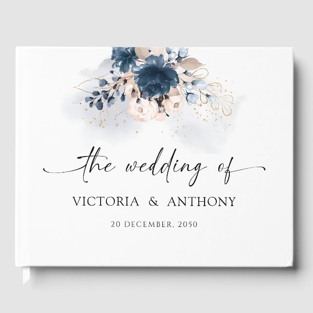 Visitas Libro de Boda de Marina Blue and Dusty Rosa (Anverso)