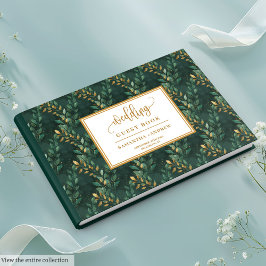 Visitas Libro de boda de oro verde de Hunter con hojas