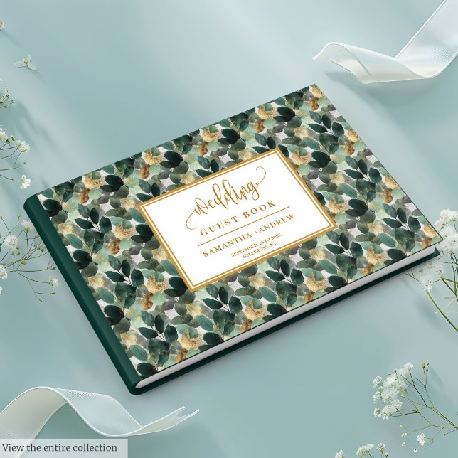 Visitas Libro de boda de oro verde profundo con botánicos (Deep green gold wedding guest book with botanicals

)