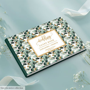 Visitas Libro de boda de oro verde profundo con vegetación