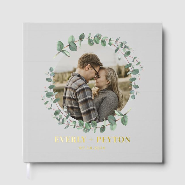 Visitas Libro de Boda de Relieve metalizado de vegetación  (Anverso)