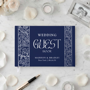 Visitas Libro de Boda Floral Vintage Real Hoja Azul Platea
