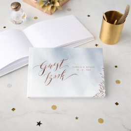 Visitas Libro de boda rústico de caligrafía azul turquesa