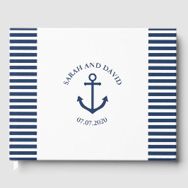 Visitas Libro de bodas a rayas náuticas con ancla