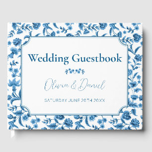 Visitas Libro de bodas Chintz Floral azul y blanca