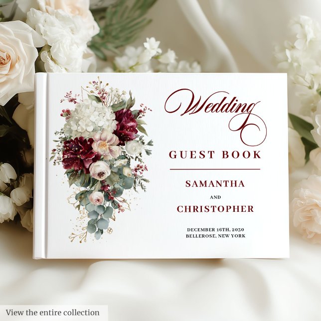 Visitas Libro de bodas de flores de oro rojo intenso Boho (Boho deep red blush gold floral wedding guest book

)