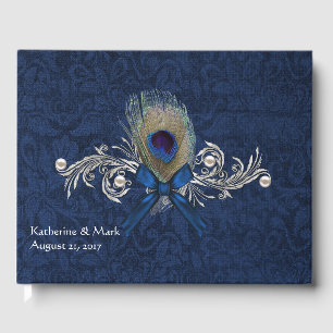 Visitas Libro de Bodas de la pluma azul Damask and Peacock