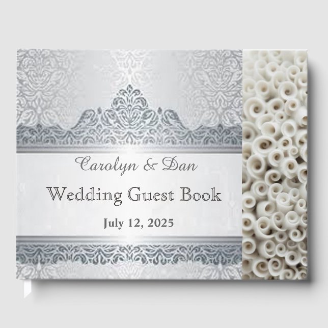 Visitas Libro de bodas de personalizable blanco y plateado (Anverso)