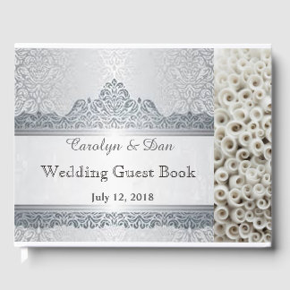 Visitas Libro de bodas de personalizable blanco y plateado