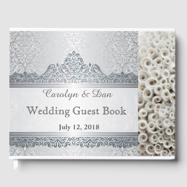 Visitas Libro de bodas de personalizable blanco y plateado (Anverso)
