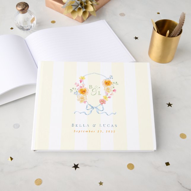 Visitas Libro De Bodas De Primavera Con Monograma De Crest (Anverso Abierto)