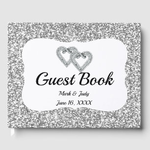 Visitas Libro de Bodas del Purpurina plateado Diamond Hear