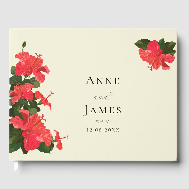 Visitas Libro de Bodas invitados de Flores Brillantes Roja (Anverso)