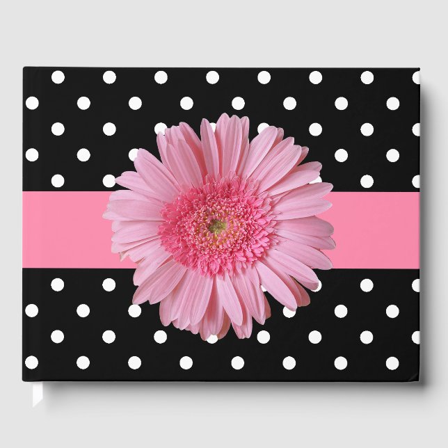 Visitas Libro de Bodas Polka Dot and Pink Gerber Daisy (Anverso)