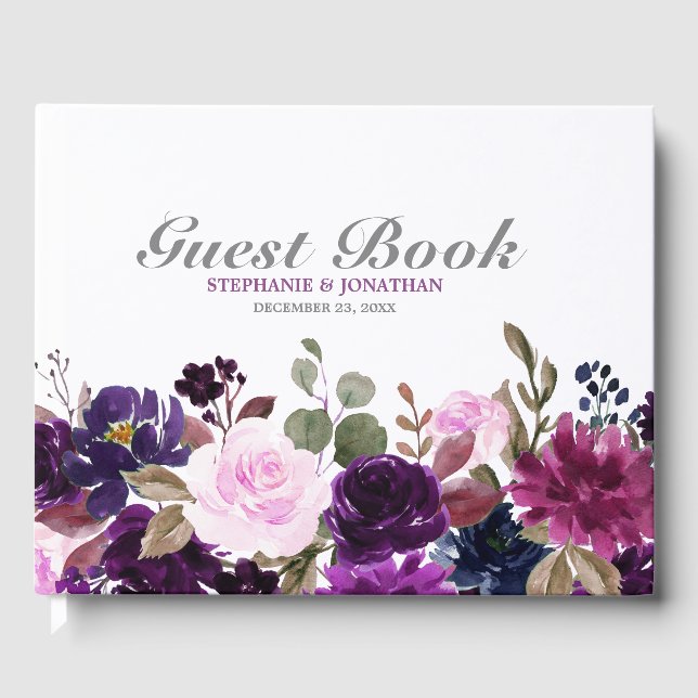 Visitas Libro de Bodas Purple Lavender Floral Boho (Anverso)