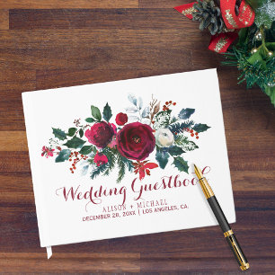 Visitas Libro de bodas rojo burdeos floral de invierno