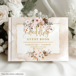 Visitas Libro de Bodas Rustic Rubor Pink Gold para otoño