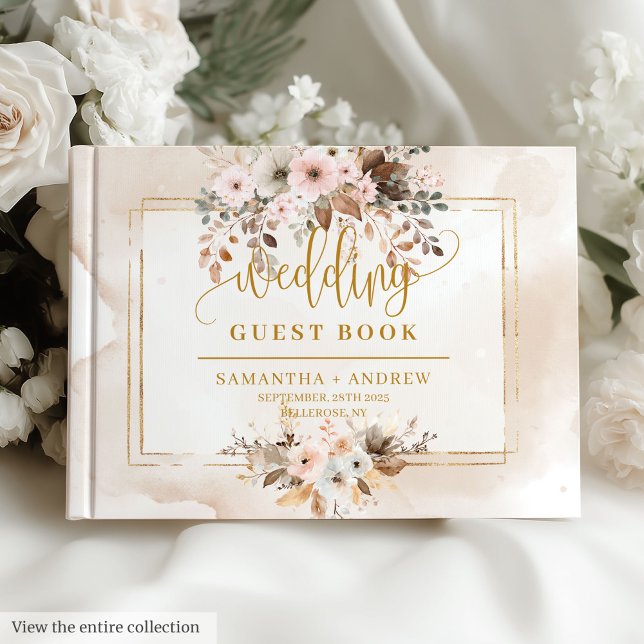 Visitas Libro de Bodas Rustic Rubor Pink Gold para otoño (Rustic Blush Pink Gold Autumn Wedding Guest Book)