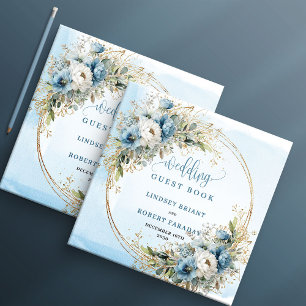Visitas Libro de firmas Bodas Polvo Azul Floral Dorado Bri