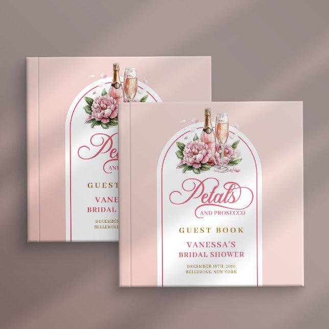 Visitas Libro de firmas clásico de pétalos y prosecco dora (Classic petals and prosecco blush gold sign book)