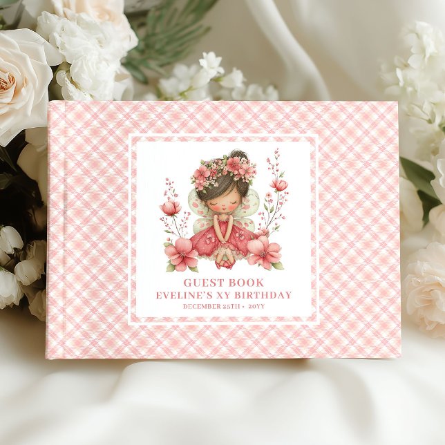 Visitas Libro de firmas Cumpleaños de niña hada encantador (Lovely Fairy Girl Birthday Pastel Pink Guestbook)
