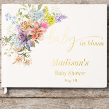 Libro de firmas de baby shower de bebé en flor con